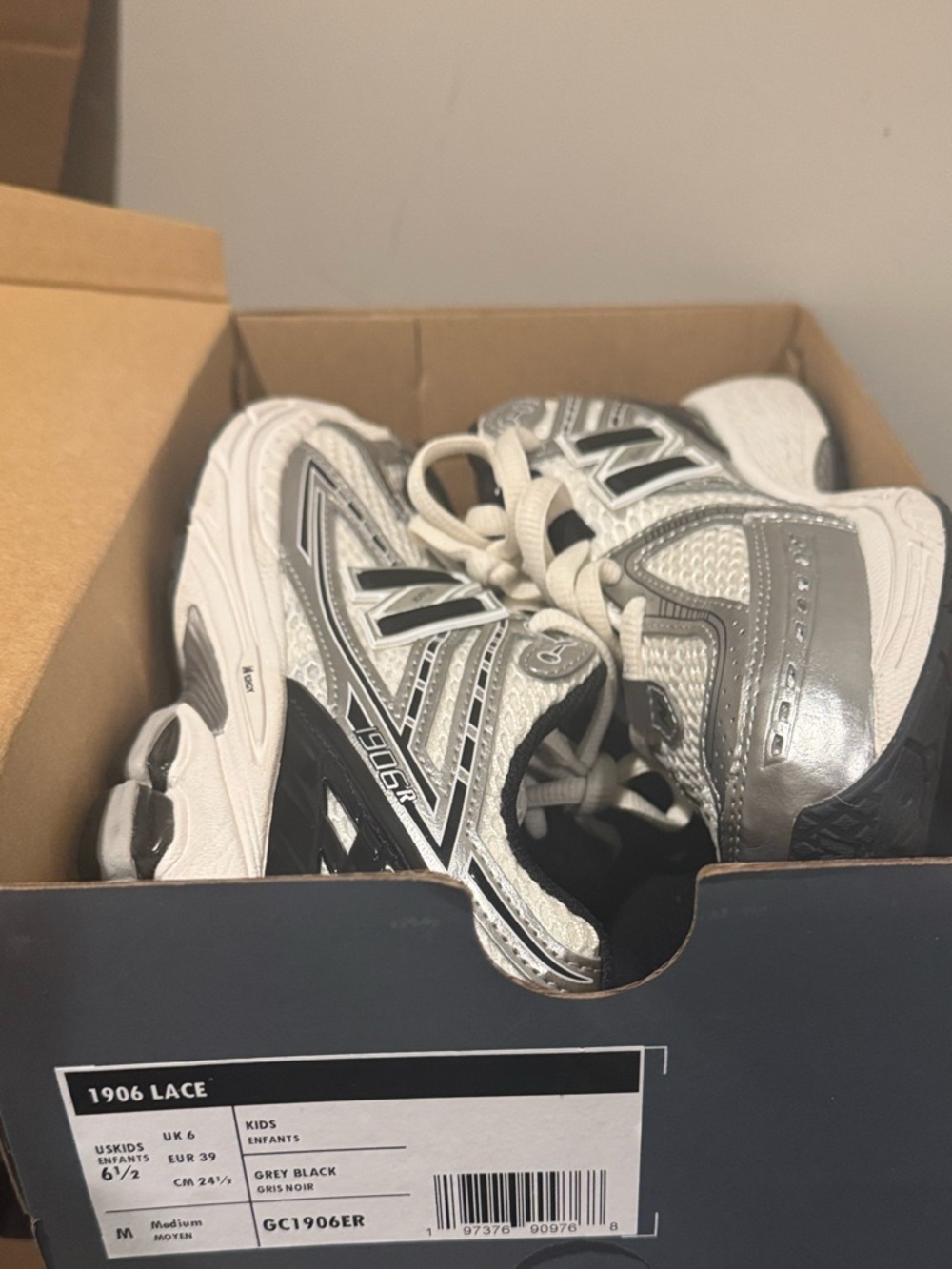 New Balance Kids White and Gray Lace-Up Sneakers